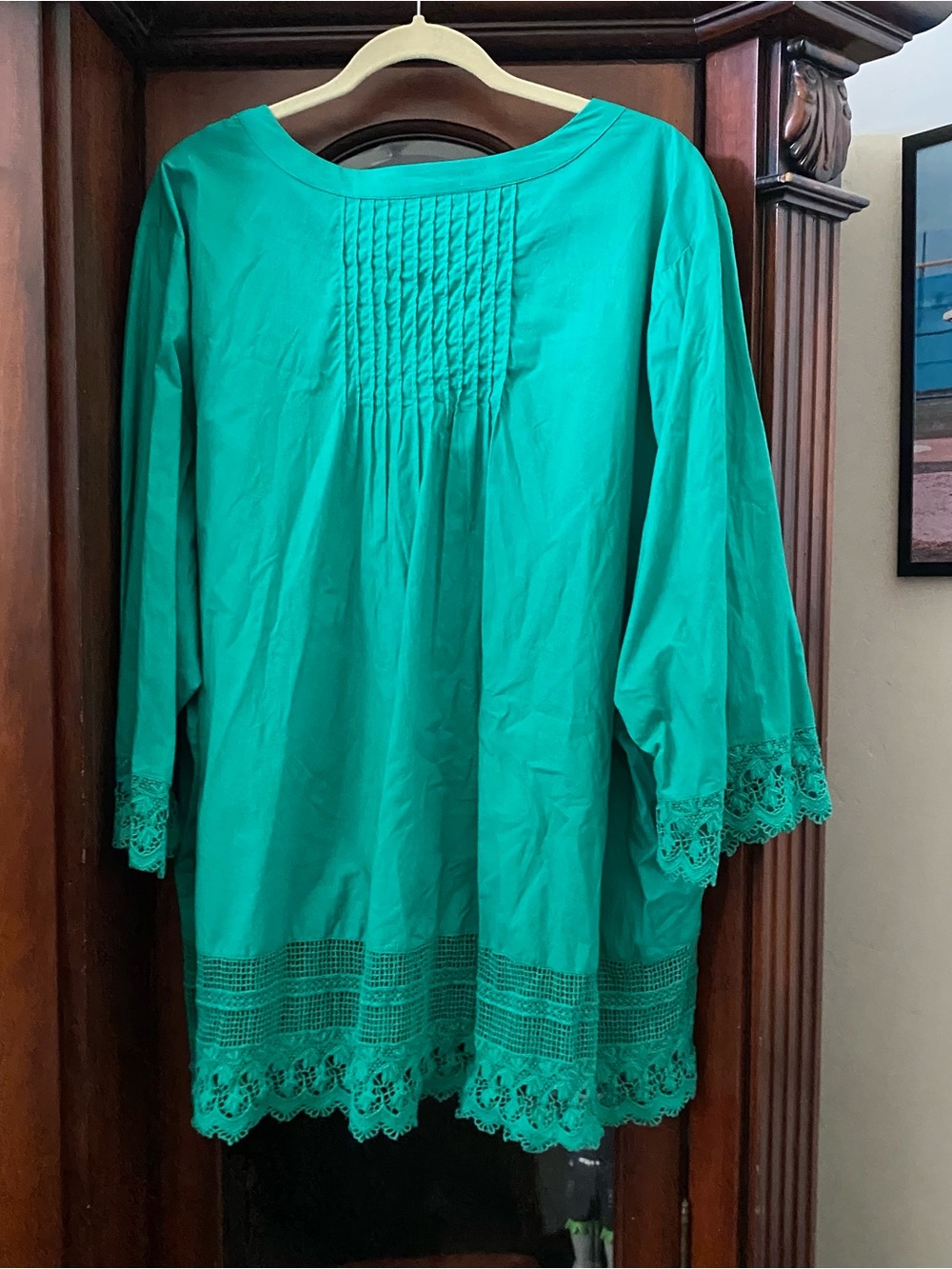 Ulla Popkin Green Women’s 28/30 Blouse 3/4 Sleeve Crochet Trim Button Down 4XL - Picture 5 of 5